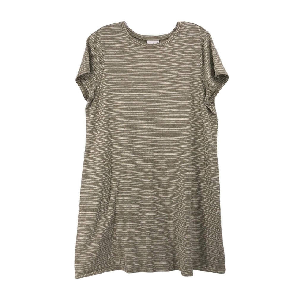 Pure Jill J T-shirt Dress Green White Stripe Short Sleeve Womens Size L Petite